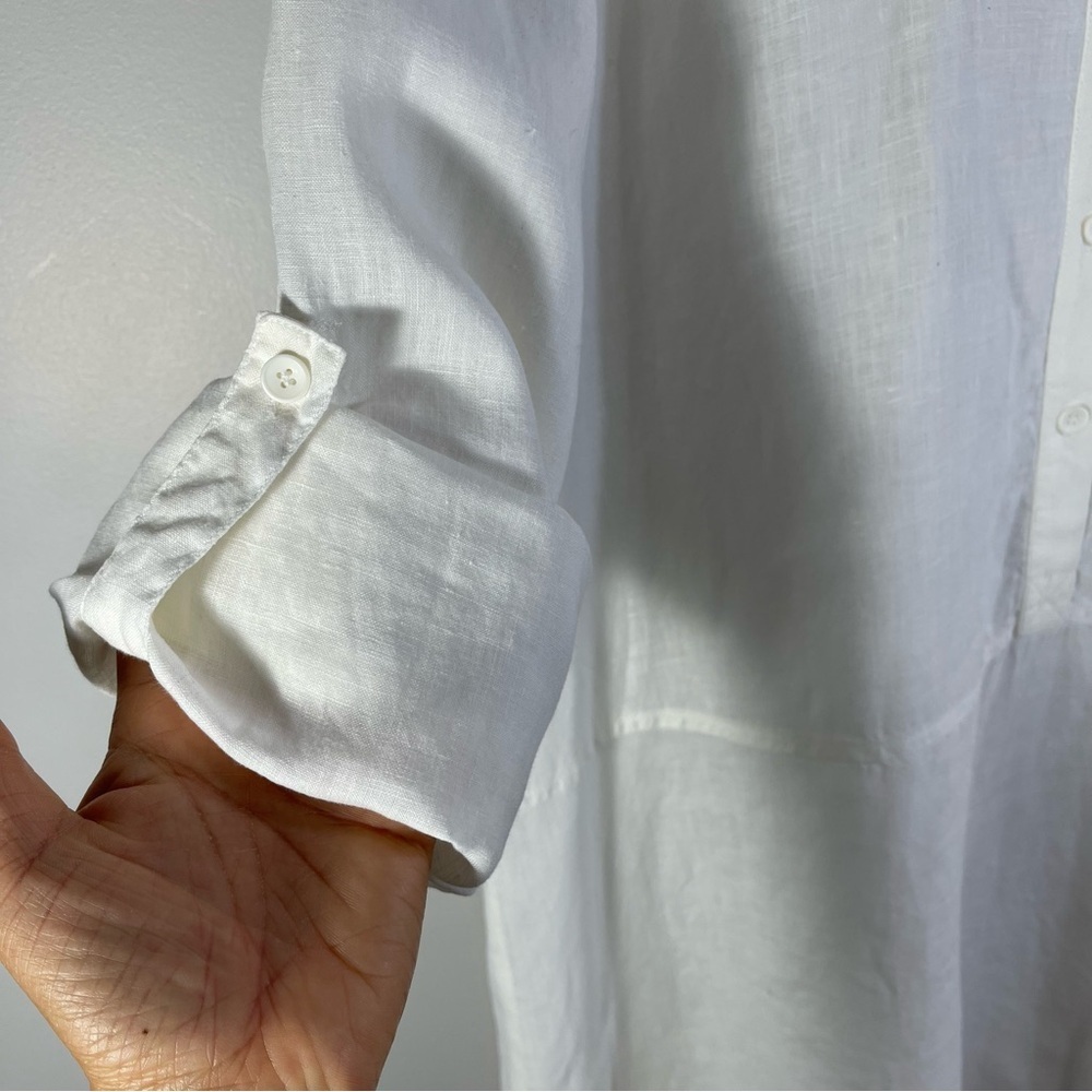 Eileen Fisher Women's White 100% Irish Linen Half Button Long Sleeve Tunic Sz M - Picture 4 of 11